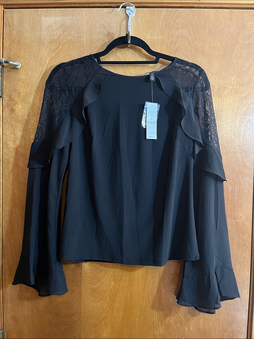 White House Black Market XS Black Lace-Ruffle Long Sleeve Blouse - Bundle